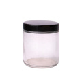 Stocked 6oz 180ml clear round straight sided food storage honey jam glass jar with black sctew top lid